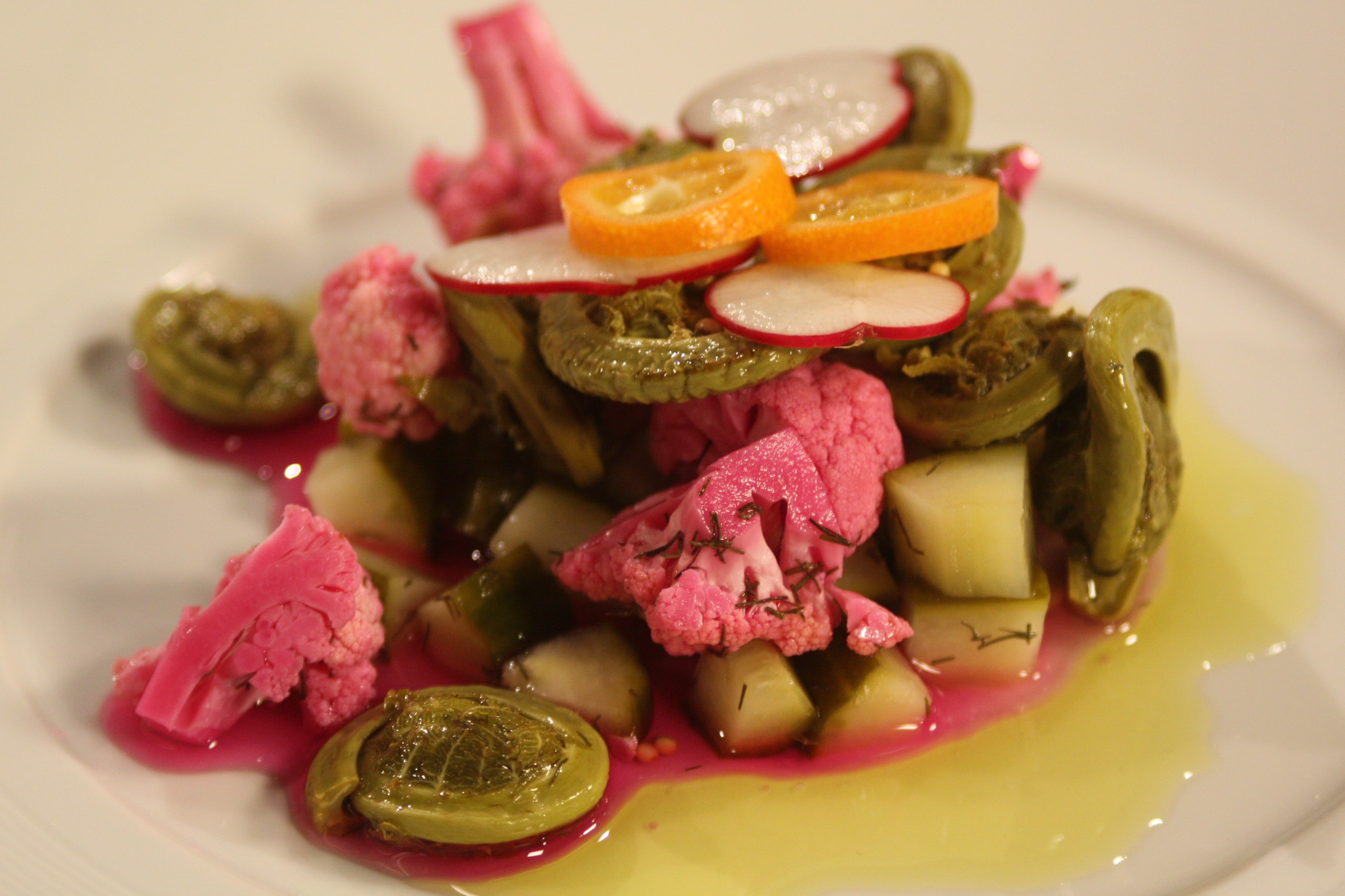 Fiddlehead & Pickled Vegetable Salad with Citrus Oil