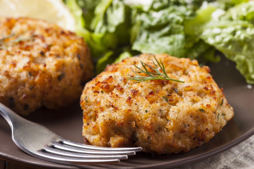 Maine Crabcakes with Corn and Leek Ragout