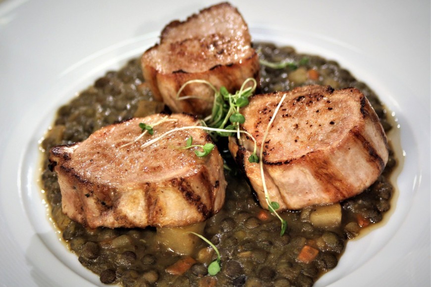 Medallion of Pork with Lentils Ragout