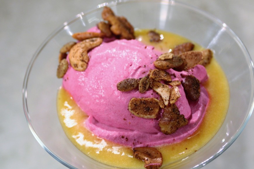 Raspberry Roasted Beet Mascarpone with Sauce Passion