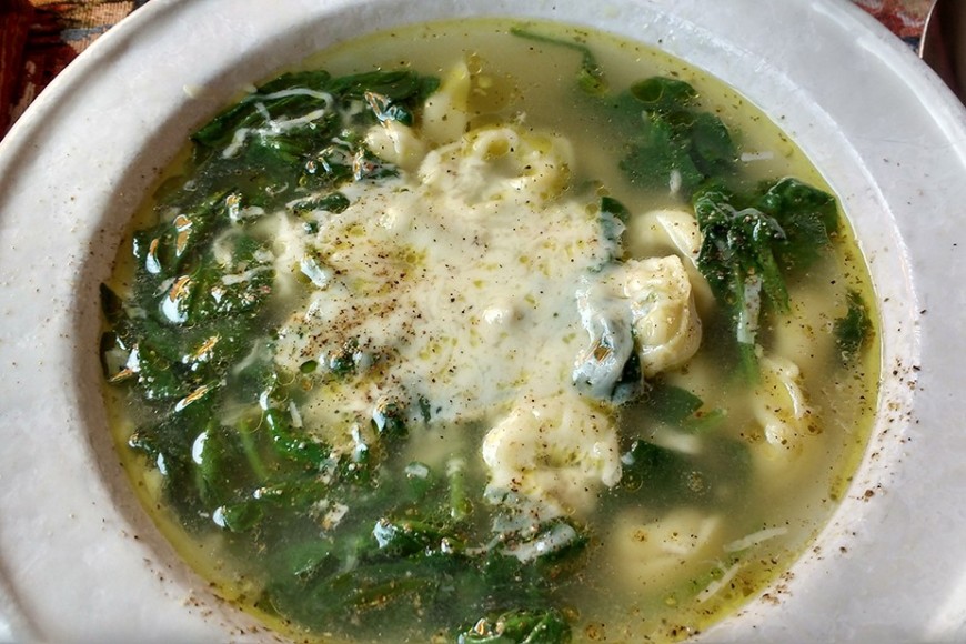 Tortellini and Greens in a Rich Garlic Broth