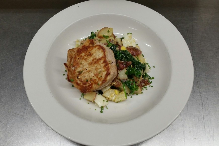 Seared Pork Chops on Warm Potato Salad